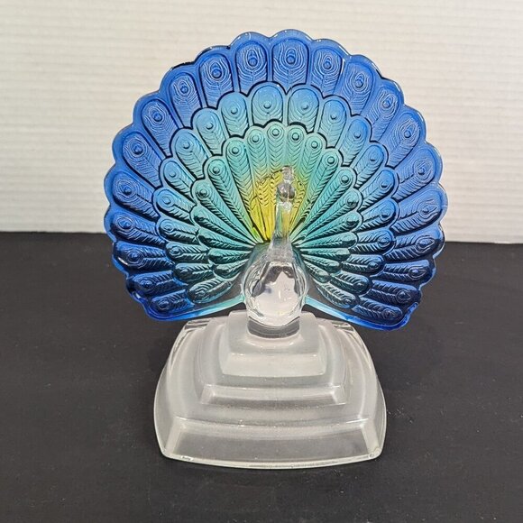 Cristal D'Arques Lead Crystal vintage peacock figurine Blue Green Yellow Clear - Picture 1 of 4